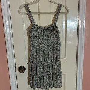 Mint Green Rose Printed Layered Ruffle Skirt Mini Dress Size Small